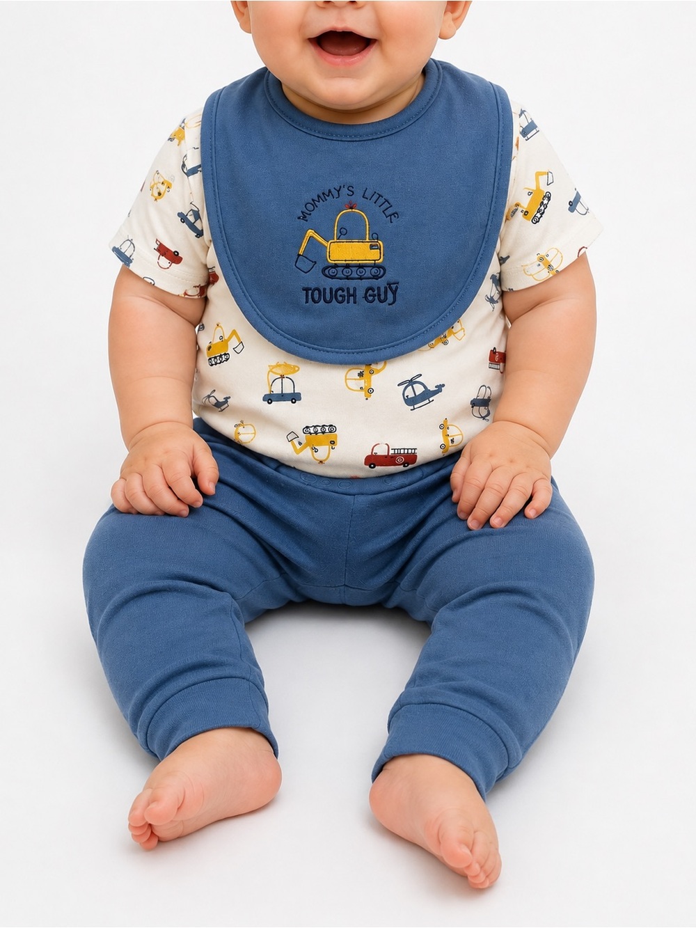 Baby Boy Matching Vehicle Themed Outfit with Bib